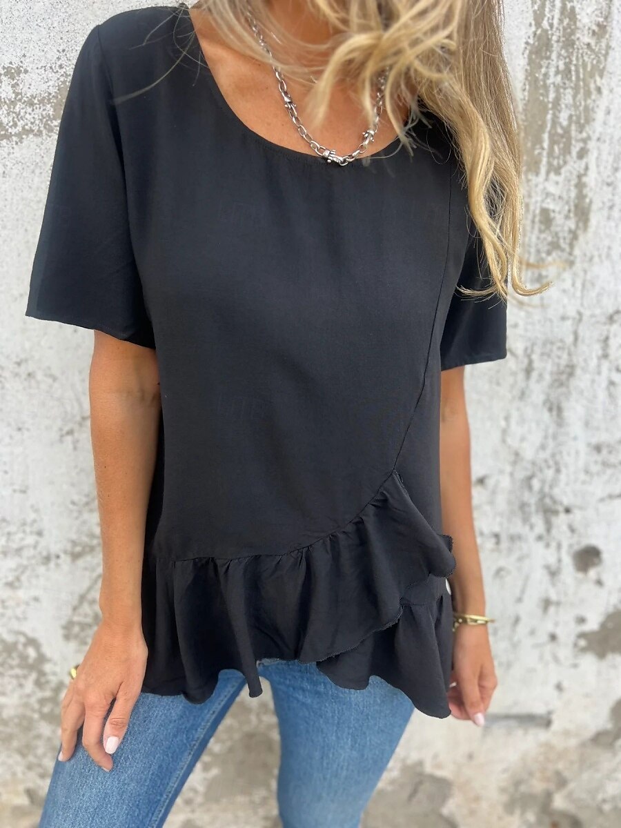 Pentru femei Tricou Grafic Modă Modern Casual Manșon scurt Stil Nautic Topuri obișnuite Zilnic Sfârșit de săptămână Bufantă Asimetric Negru Alb Roz Îmbujorat Albastru piscină Vară 2025 - $18.99 –P20