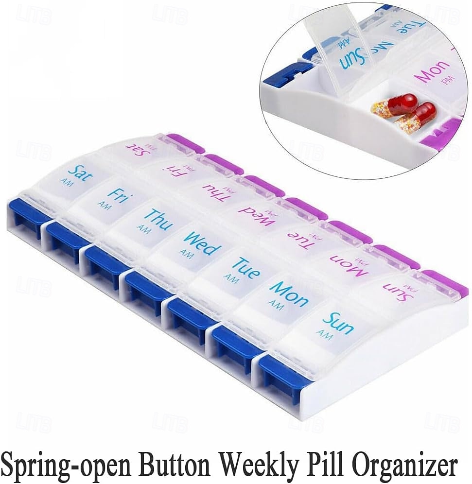 Daily Pill Case Organizer, 7-Day Weekly Medicine Planner Organizer, AM PM, Large Tray 14-Compartment Meds Box Container Holder for Medication, Vitamin, Supplement, Fish Oil 2025 - $9.49 –P8