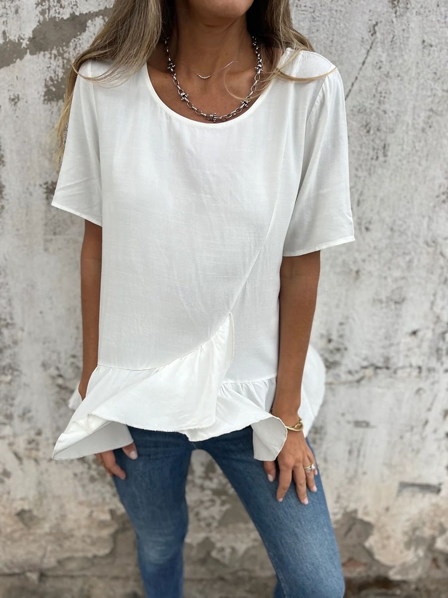 Pentru femei Tricou Grafic Modă Modern Casual Manșon scurt Stil Nautic Topuri obișnuite Zilnic Sfârșit de săptămână Bufantă Asimetric Negru Alb Roz Îmbujorat Albastru piscină Vară 2025 - $18.99 –P2