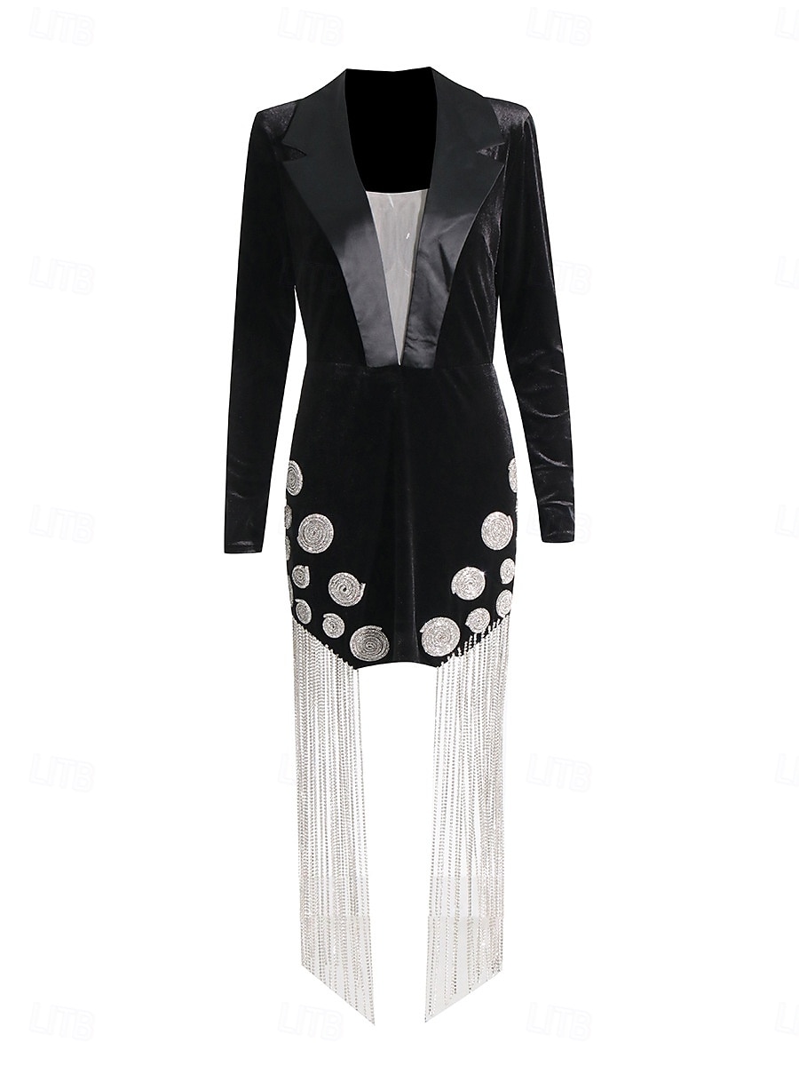 Zeemeermin Trompet Quinceanera Jurken Vintage Jurk Bruiloft Bruiloft Gast Asymmetrisch Lange Mouw Overhemdkraag Fluweel met Strass Franje 2025 - $129.99 –P5