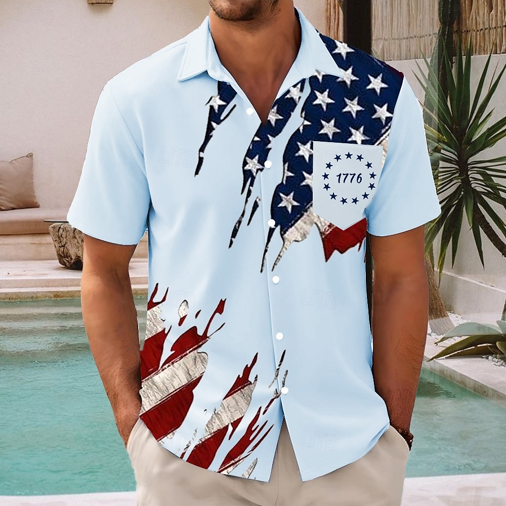Independence Day Voor heren Amerikaanse Amerikaanse vlag Vaderlandslievend Vierde juli Overhemd Zomer overhemd Overhemd met knopen Korte mouw Mode-casual Feestdagen Zomer Lente Strijkijzer 2025 - $23.99 –P3