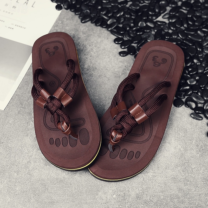 Herrbruna flip-flops i repstil med vadderad sula – bohemiskt inspirerade sommarsandaler för kustpromenader, stränder och vardagsbruk 2025 - $19.99 –P2