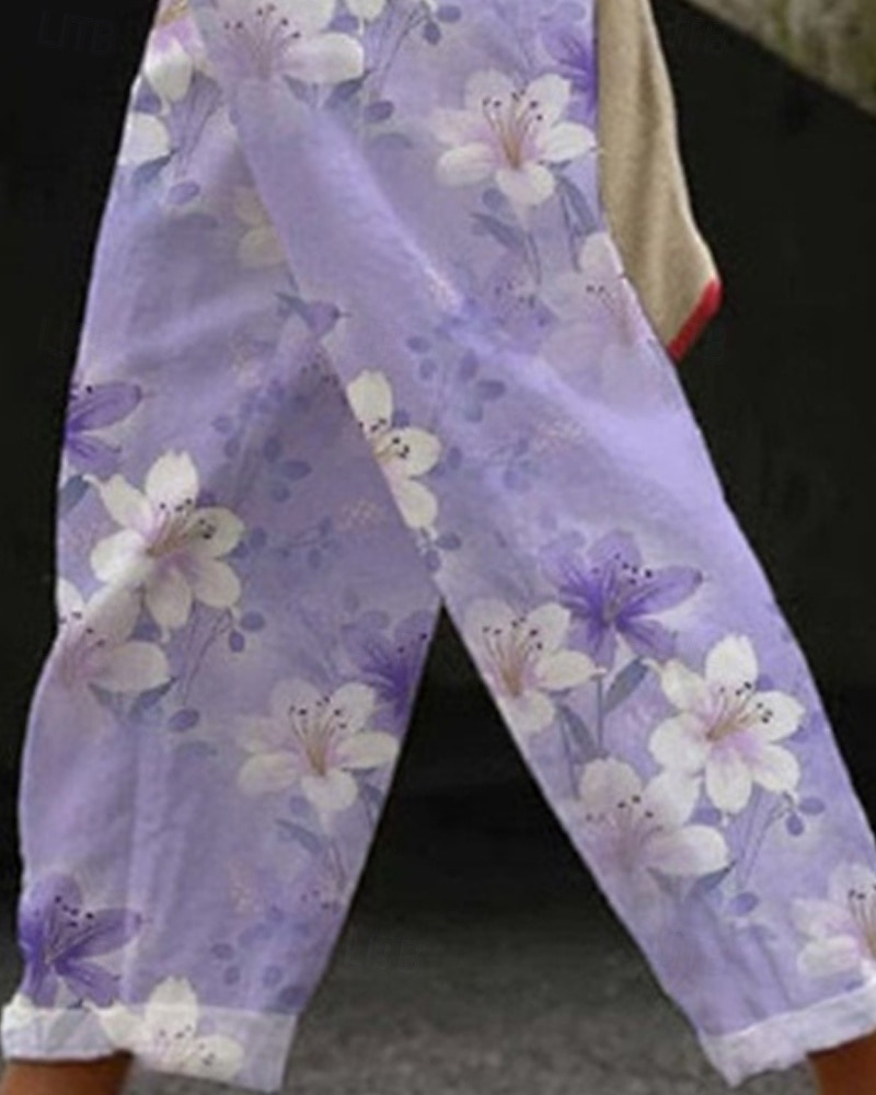 Women's Linen-Inspired Pants Cropped Pants Harem Pants Streetwear Boho Ankle-Length Mid Waist Flower Elastic Waist Breathable Comfortable Micro-elastic Outdoor Daily Wear Purple Summer Regular Fit 2025 - $25.99 –P3