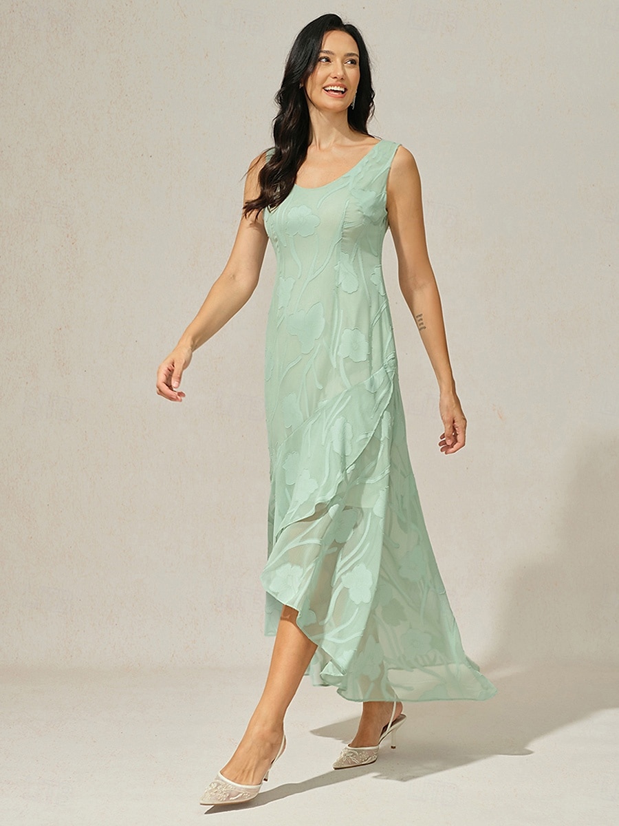Femmes Robe maxi Robe à Volants Élégant Mariage robe demoiselle d honneur Soirée Fleuri Sans manches Col en U Vert cendré Été Printemps de 2025 ? $59.99 –P4