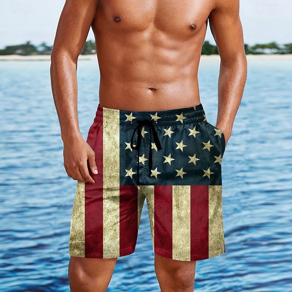 Dia da Independência Camisa Masculina Bandeira Americana dos EUA 250ª Aniversário Sunga Bermuda de Natação Shorts de Cintura Média Férias Hawaiian Bolsos Laterais Forro de Malha Cintura Elástica com de 2026 por $20.99 –P3