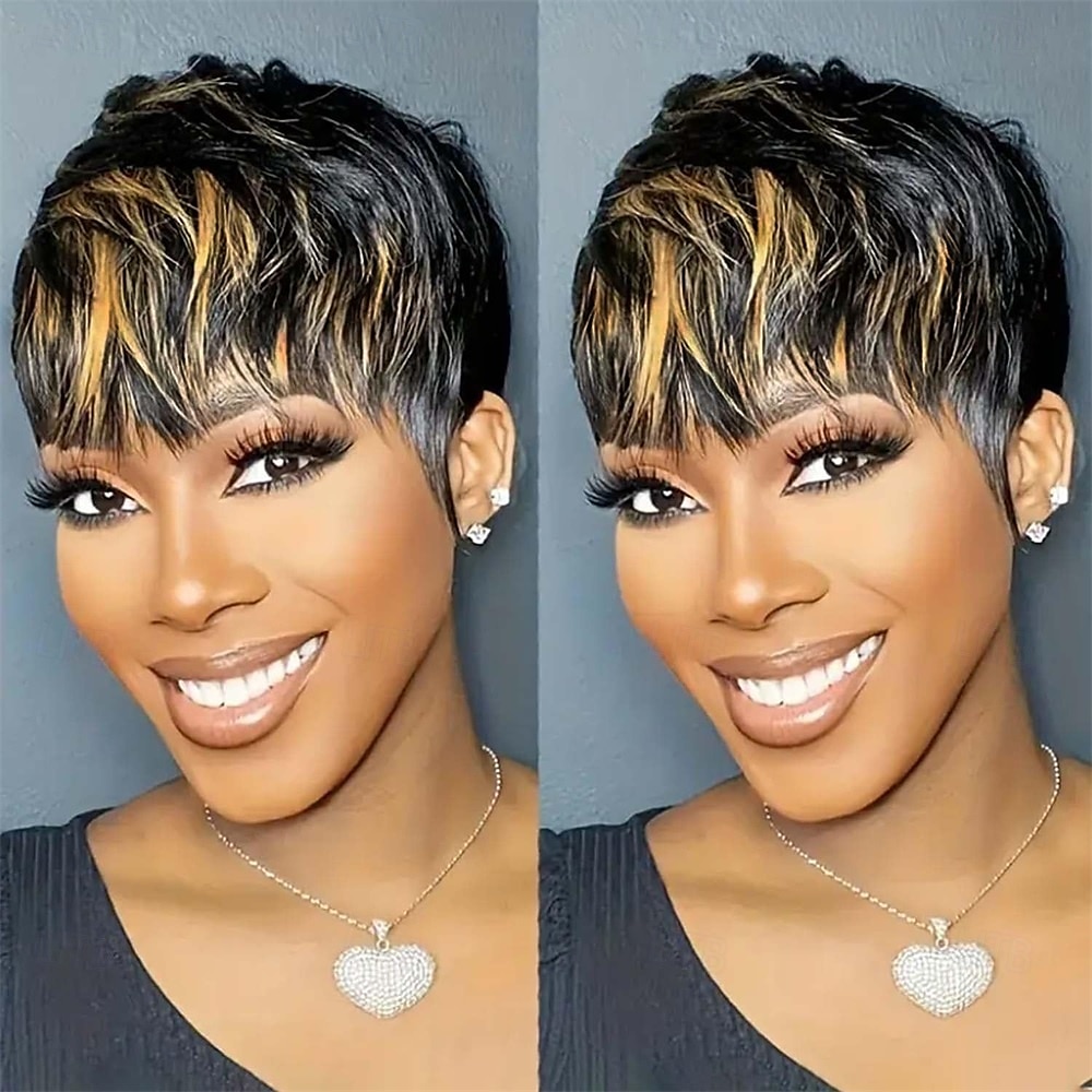 Parrucche pixie cut per donne nere, parrucca sintetica, parrucca pixie cut, parrucche corte a strati, piene con frangia nera del 2025 a $24.99 –P1