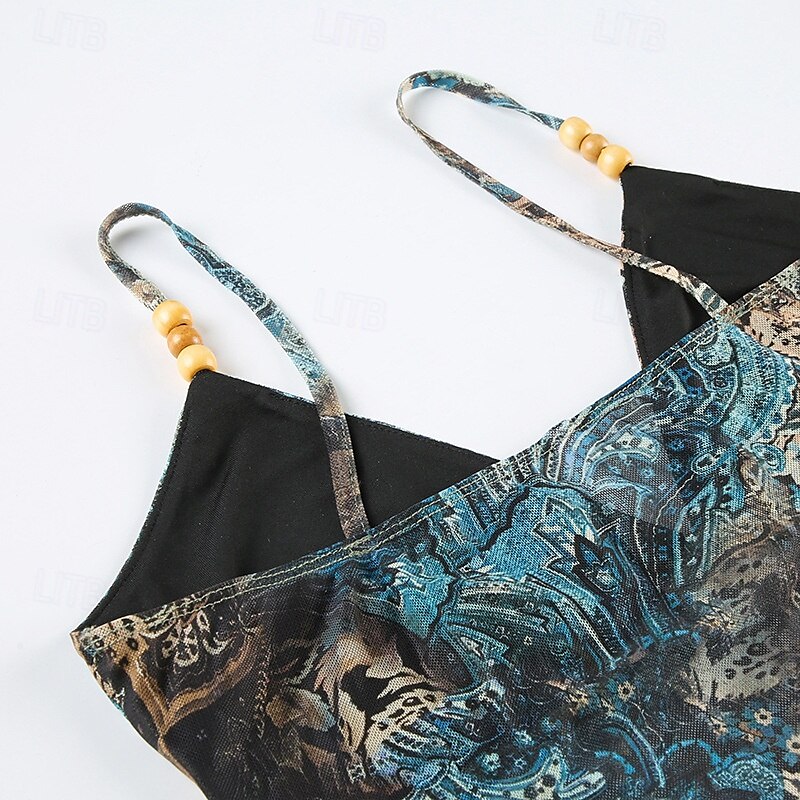 Dame Boho skjorte Bluse Blomsternål i krystall Moderne Bohem Ermeløs Med stropper Vanlige topper Daglig Ferie Ut på byen Trykt mønster Grønn Sommer 2025 - $16.99 –P6
