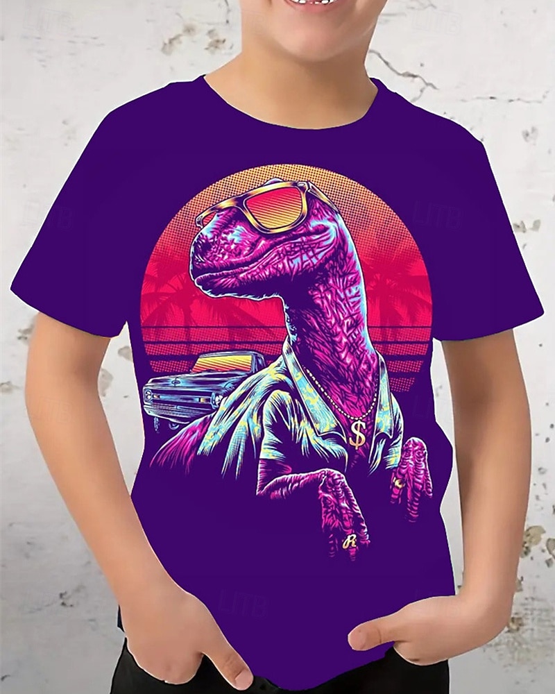 Poikien 3D Dinosaurus T-paita Lyhythihainen Kesä Kevät Muoti Perus Lapset 4-12 vuotta Tiukka pyöreä kaula-aukko ulko- Kausaliteetti Päivittäin Normaali 2025 - $11.99 –P4