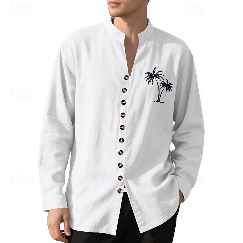 Miesten Paita Kesä paita Rento paita Rantapaita Button Up paita Musta Valkoinen Purppura khaki Harmaa Pitkähihainen Kookospuu Nauhakaulus Loma Havaijilainen Painettu Vaatetus Polyesteri Muoti 2025 - $22.99 –P1