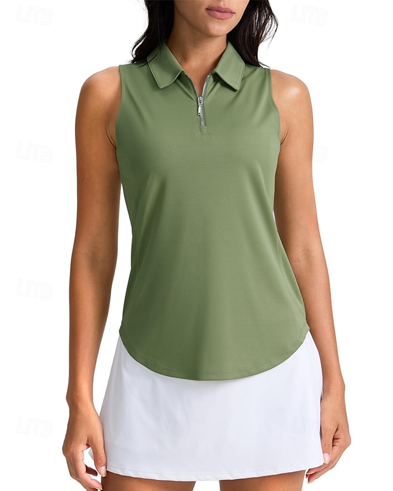 Γυναικεία Μονόχρωμο Πουκάμισο τένις Αμάνικο UPF50+ Γρήγορο Στέγνωμα Τέννις Γκολφ Μπάντμιντον Γιακά με φερμουάρ Μπλουζάκι Μπολύζες Μαύρο Βαθυγάλαζο Πράσινο Ρούχα τένις 2026 - $22.99 –P1