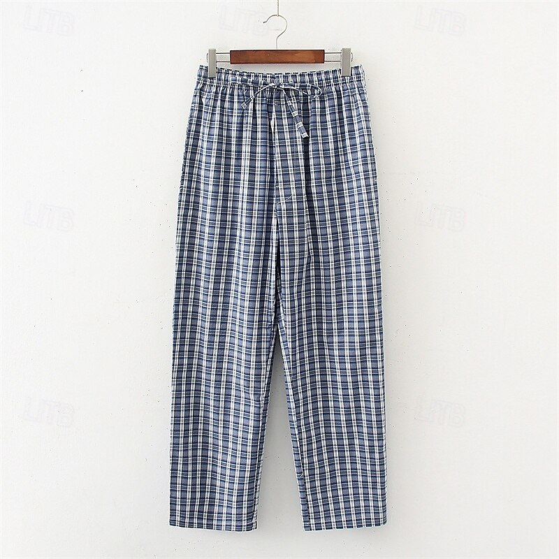 Herren Freizeitkleidung Karierte hose Lounge Hose Karomuster Mode Klassisch Lässig Heim Täglich Bett Baumwolle Komfort Atmungsaktiv Weich Hose Elastischer Bund Frühling Herbst Schwarz Blau 2025 - $28.99 –P2
