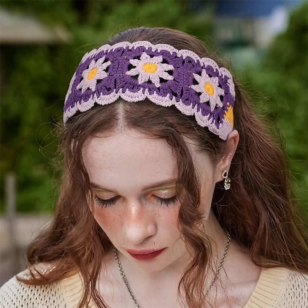 Bandane per capelli hippie, fasce per capelli da donna, fasce boho, fasce per capelli in maglia, fascia floreale per ragazze del 2025 a $11.49 –P2