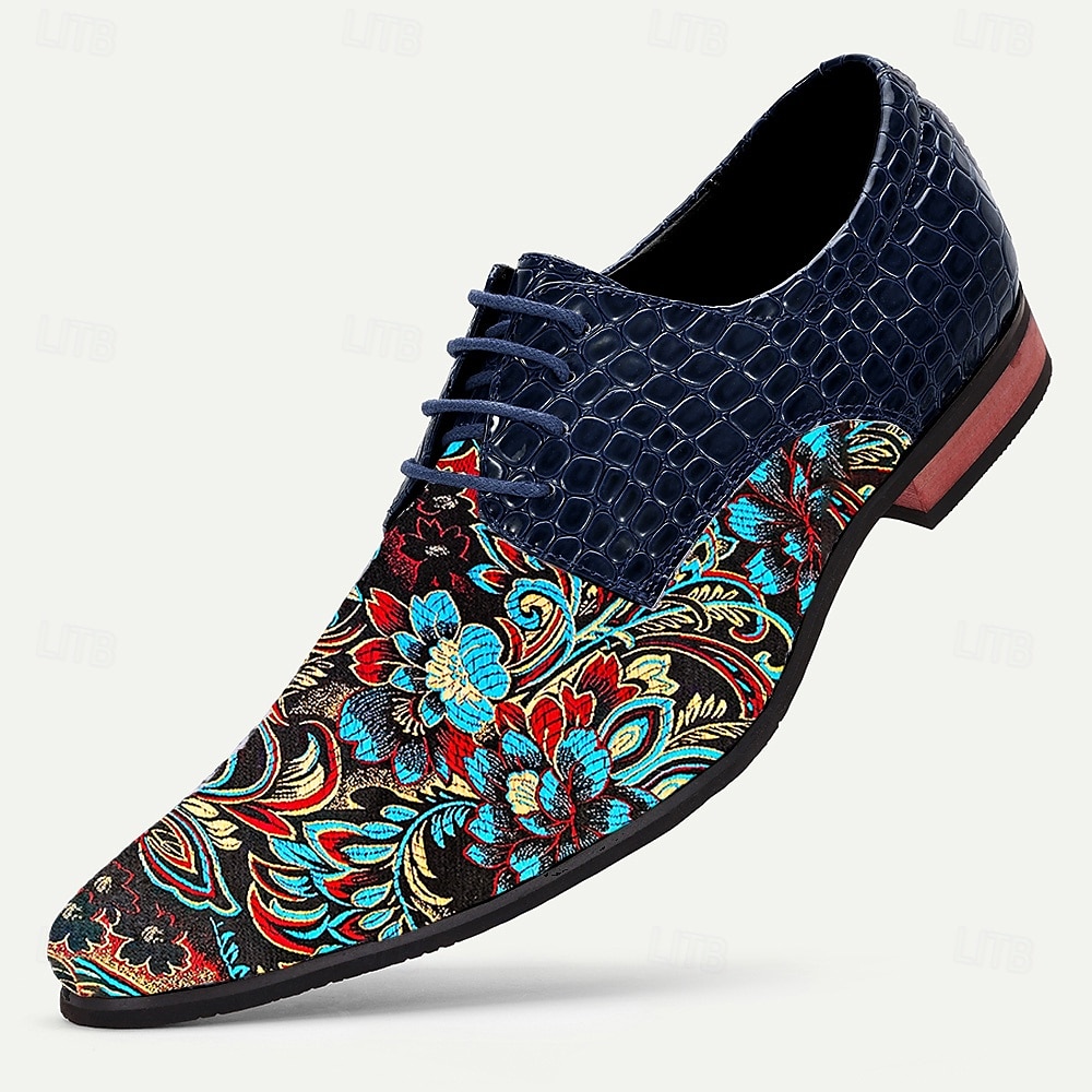 Voor heren Kleed schoenen Wandelen Casual PU Leder Jacquard Stof Ademend Comfortabel Anti-slip Veters Donkerblauw Zomer Lente 2025 - $42.99 –P1