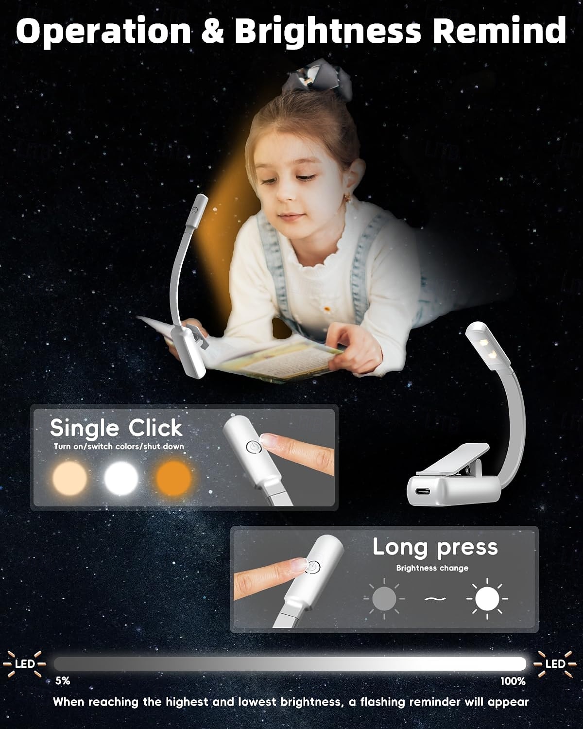 Book Light Reading Lights for Books in Bed 3 Color & Stepless Dimming Brightness Rechargeable Portable Bookmark Clip On Light Portable and Ultra-Lightweight with Long Runtime 2026 - $8.99 –P4
