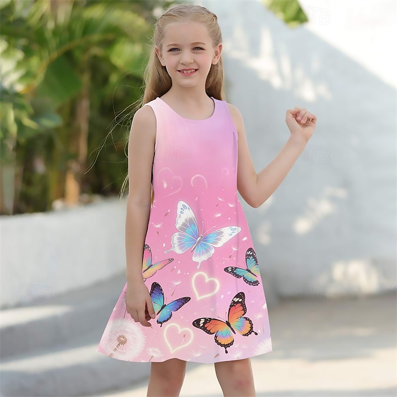 ragazze' 3D Farfalla Abito Senza Maniche Estate Primavera Vacanza Quotidiano Ferie Principessa Bello Dolce Bambini 4-12 Anni Vestito Casual Abito a trapezio Lunghezza al ginocchio Vestibilità regolare del 2025 a $13.99 –P3