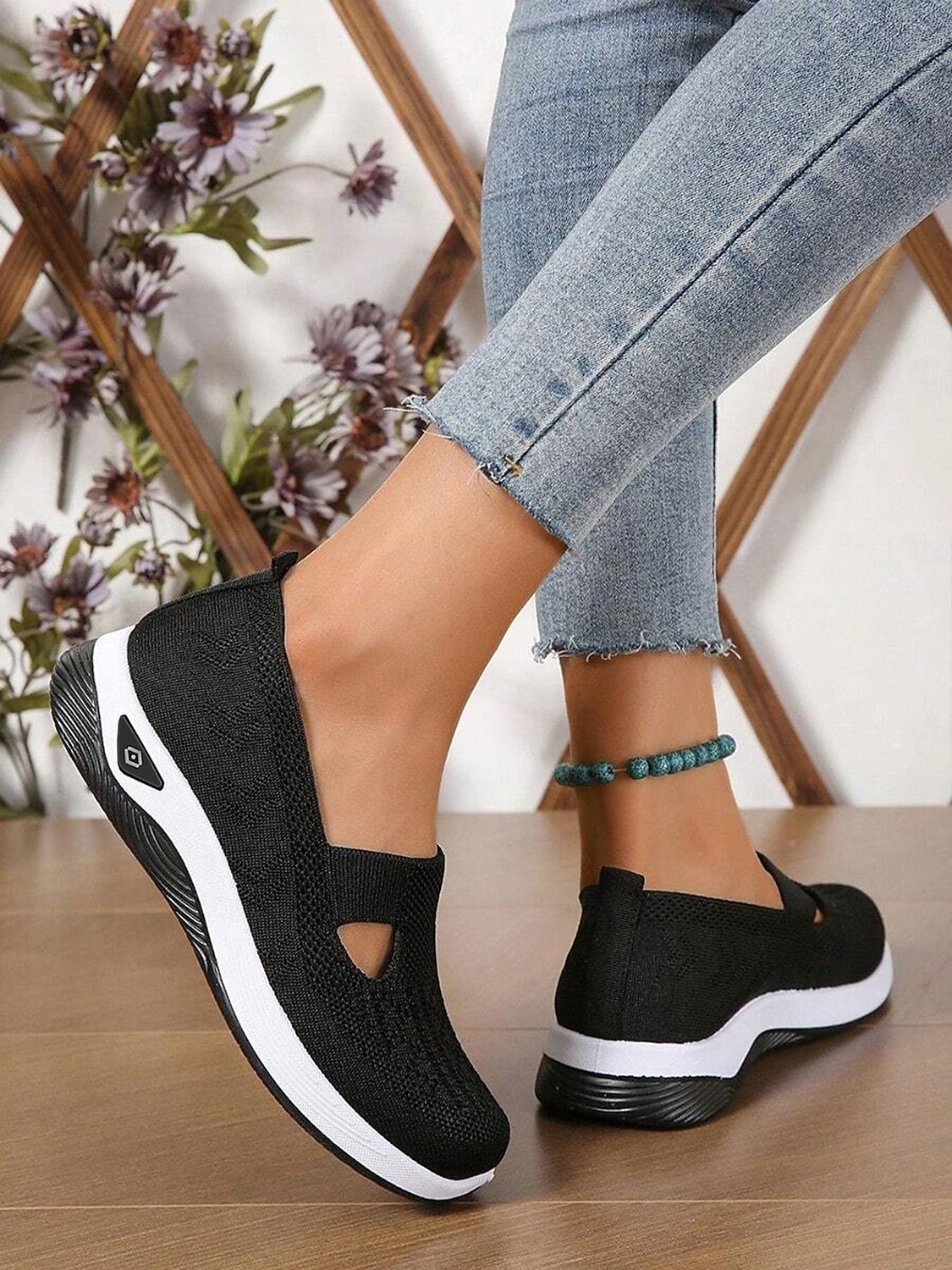 Damskie Adidasy Komfortowe buty Na zewnątrz Codzienny Podróże Klin Okrągły palec u nogi Codzienny Wygoda Minimalizm Dzianina Mokasyny Ciemnoszary Czarny Ciemnofioletowy 2025 - $19.99 –P6