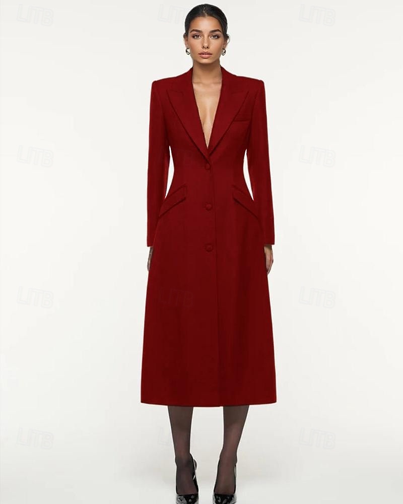 Robe Blazer A-Line Mère de la Mariée Robe Tuxedo Élégante Simple Minimaliste Formelle Col en V Taille Cintrée Longue au Sol Crêpe Élastique Manches Longues Poches à Rabat avec Boutons Recouverts de 2025 ? $149.99 –P5