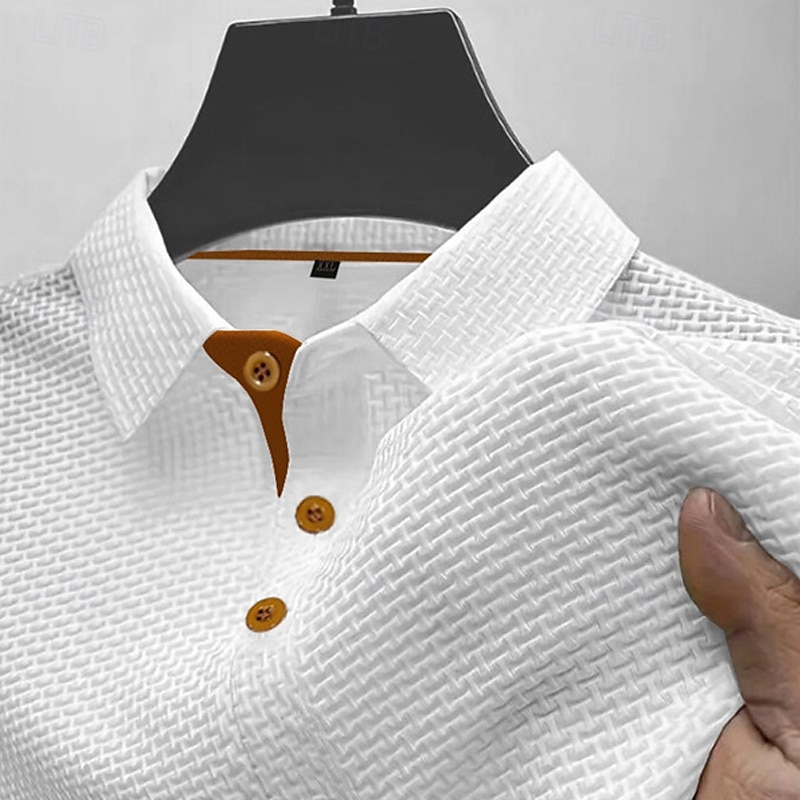 Per uomo Maglia da golf Polo da Golf Casuale Lavoro Bavero Manica Corta Essenziale Moderno Semplice Jacquard Bottoni Estate Vestibilità regolare Blu Nero Bianco Blu marino azzurro cielo Grigio scuro del 2026 a $18.99 –P1