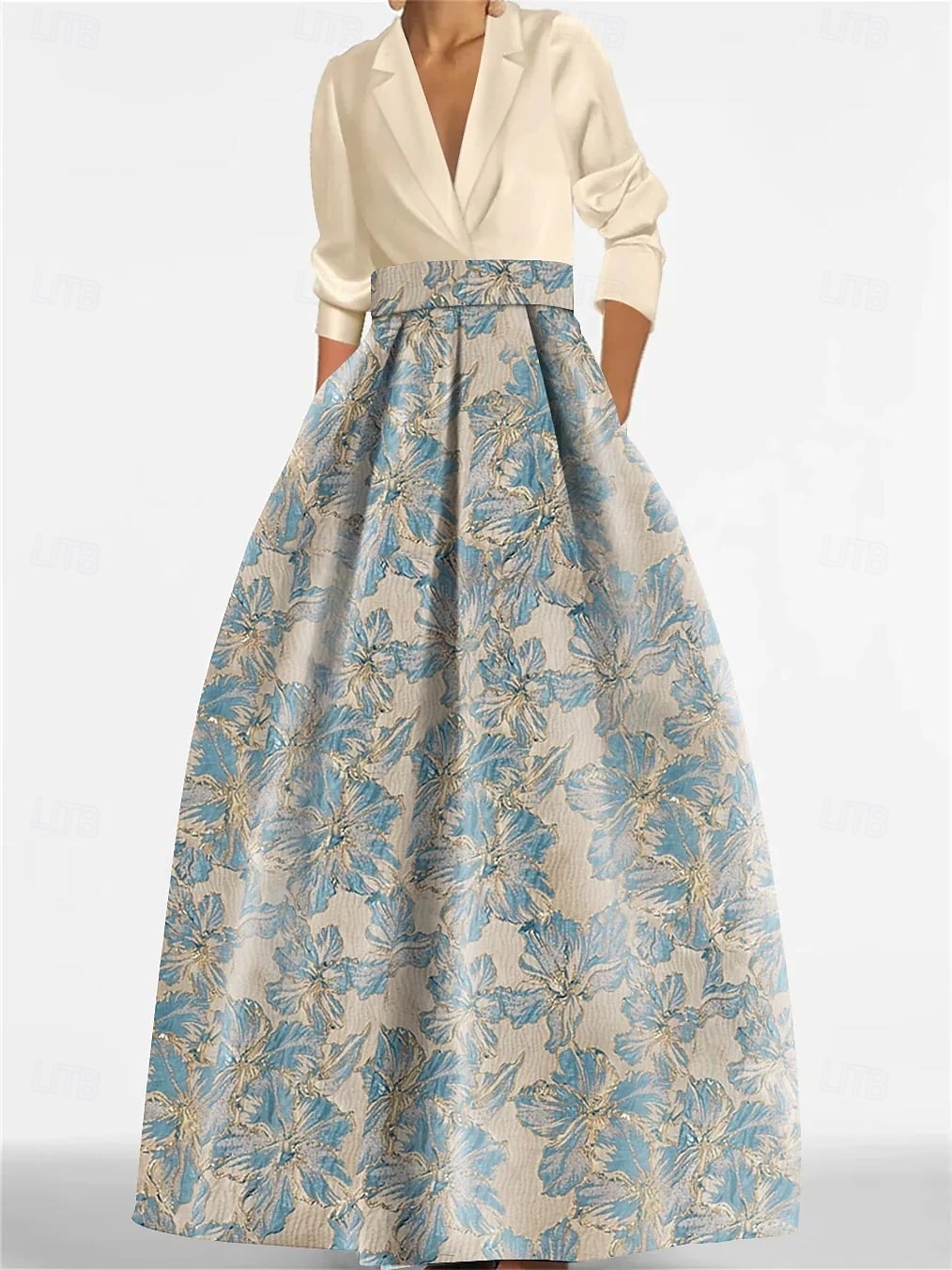 Robe de soirée A-Line élégante robe formelle longueur de sol manches longues col chemise satin avec fente robe invitée de mariage de 2025 ? $142.99 –P2