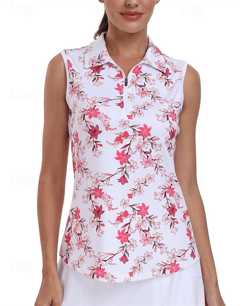 Per donna Floreale Maglia da tennis Senza Maniche Stampato UPF50+ Asciugatura Rapida Tennis Golf Badminton Collo con zip Maglietta Top Rosa Verde Abbigliamento da tennis del 2026 a $22.99 –P4