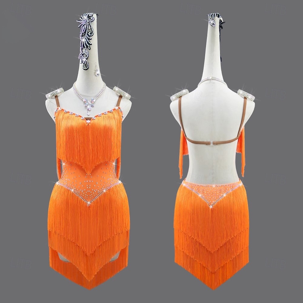 Danse salsa latine Robe Cristal / Strass Gland Épissage Femmes Performance Soirée Sans manches Spandex de 2025 ? $130.99 –P1