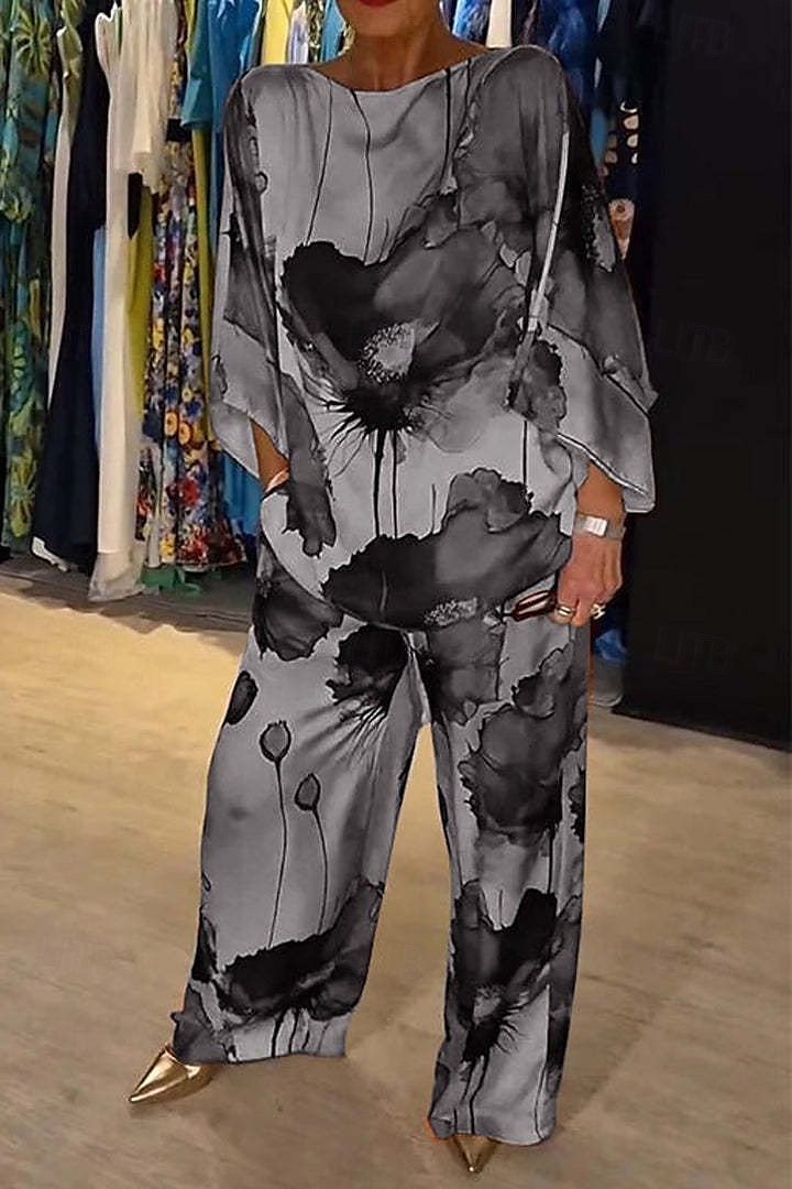 Dame Mărime EU / US2 Pieces SetsModă Stilat Trening Bolero Top Lungime Manșon 3/4 Rotund Floral Imprimeu Purtare Zilnică Negru Galben Roz Îmbujorat Toate Sezoanele Potrivire Largă 2025 - $26.99 –P7