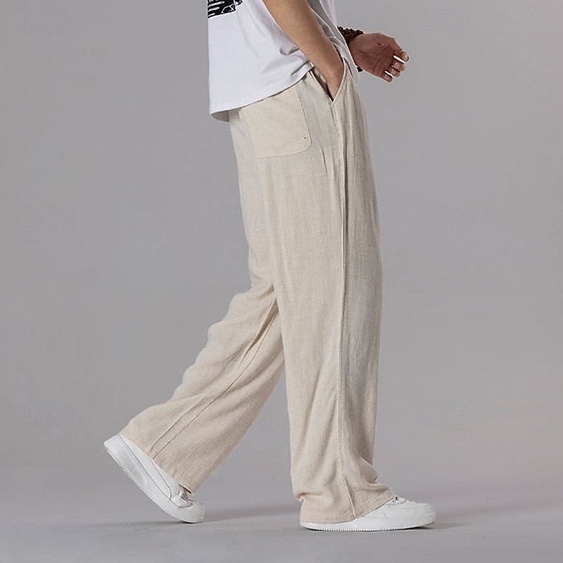 Per uomo Pantaloni di Lino Pantaloni Pantaloni Estivi Pantaloni da Spiaggia Tasca Coulisse Elastico in vita Semplice Comodità Traspirante Vacanza Quotidiano Ferie Hawaiano Boho Nero Bianco del 2026 a $21.99 –P11