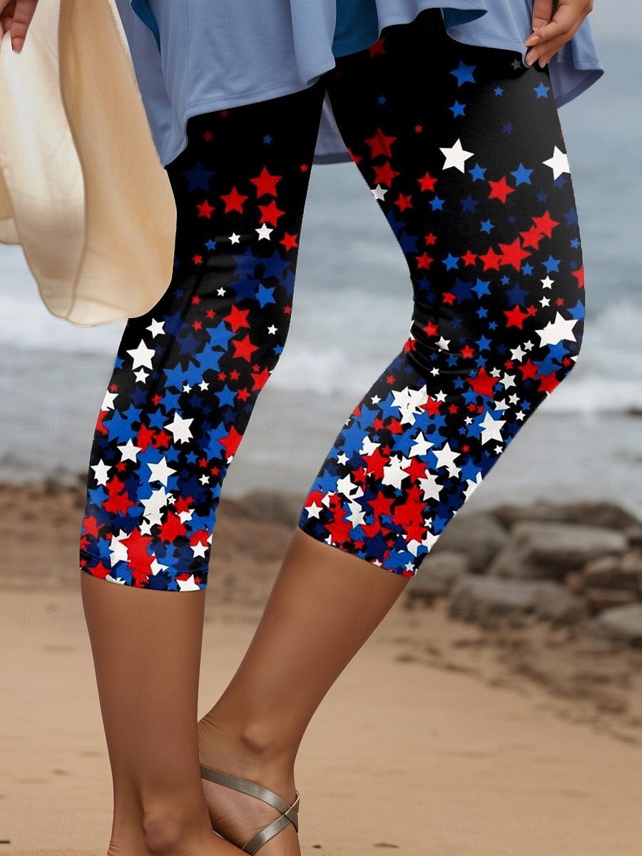 Női Hazafias  Capri Nadrág Leggings Vintage Divat Kényelmes Vádli Hosszúságú Magas Derék Nadrág Grafikai Amerikai Zászló Nyomtatás Légáteresztő Puha Rugalmas Vakáció 2025 - $18.99 –P3