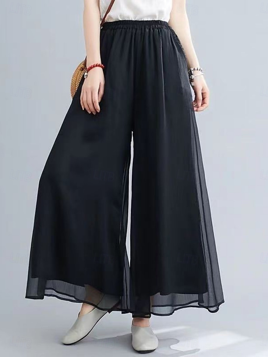 Mujer Perneras anchas Chinos Activo Estilo clásico Longitud total Alta cintura Plano Cintura elástica Confortable Suave Cómodo Microelástico Exterior Vacaciones Calle Negro Blanco Verano Ajuste 2025 - $19.99 –P1