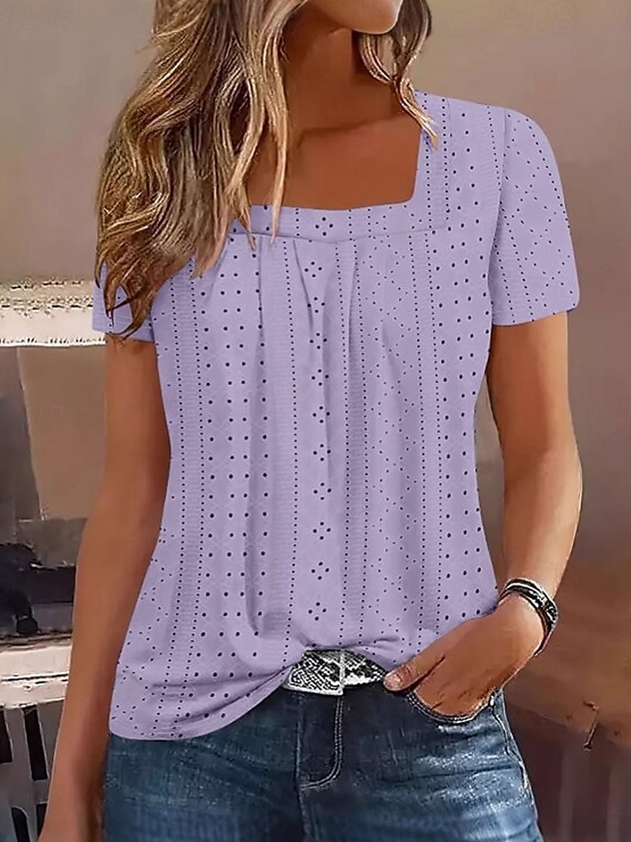 Damen T Shirt Einfarbig Elegant Stilvoll Basic Kurzarm Quadrathals Normale Oberteile Täglich Schwarz Weiß Rosa Blau Purpur Sommer Frühling 2025 - $19.99 –P7
