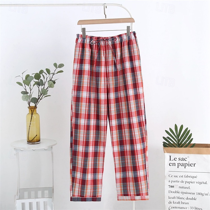 Herren Freizeitkleidung Karierte hose Lounge Hose Karomuster Mode Klassisch Lässig Heim Täglich Bett Baumwolle Komfort Atmungsaktiv Weich Hose Elastischer Bund Sommer Frühling Schwarz Königliches Blau 2025 - $15.99 –P5