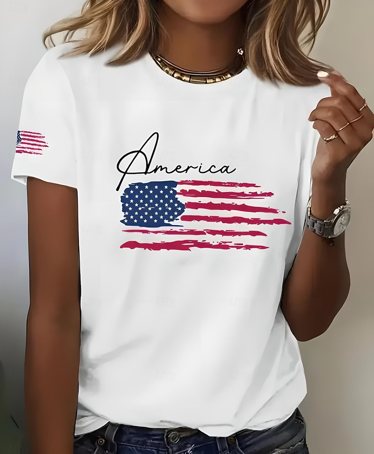 Women's Patriotic T Shirt Graphic Flag American Flag Vintage Stylish Classic Short Sleeve Crew Neck Regular Tops Daily Weekend Print White Red Summer Spring 2025 - $19.99 –P2