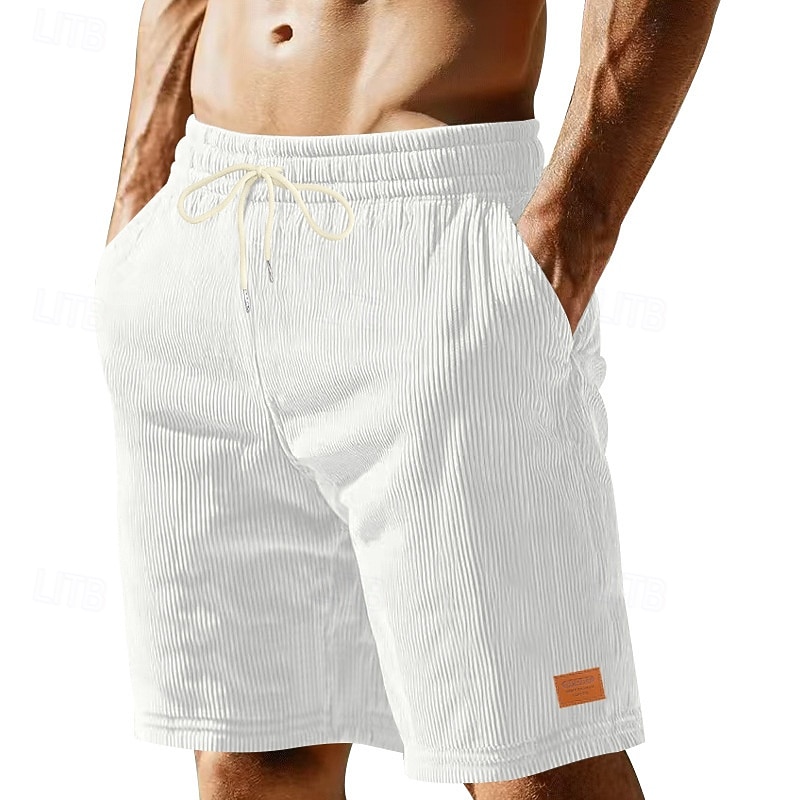 Men's Shorts Casual Shorts Corduroy Shorts Pocket Elastic Waist Textured Plain Comfort Breathable Knee Length Casual Outdoor Beach Vacation Fashion Black White Inelastic 2026 - $20.99 –P2