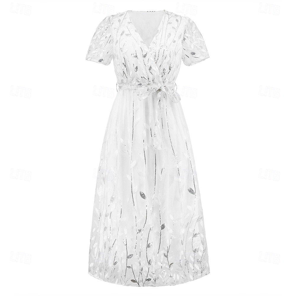 A-Linie Kleid Brautmutterkleid Elegant V Ausschnitt Bodenlang Spitze Kurzarm mit Schärpe / Band Falten 2025 2025 - $79.99 –P19