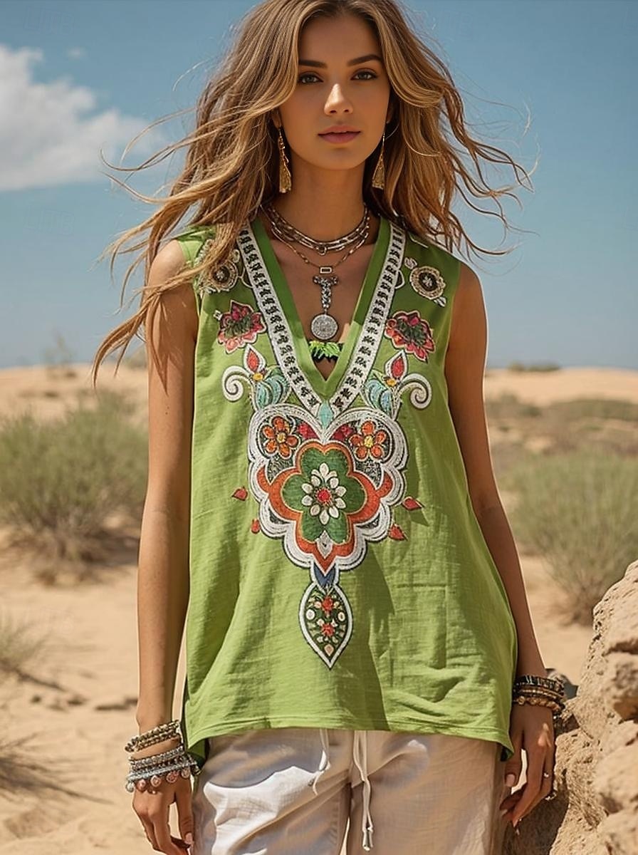Pentru femei Camisole Tank Top Floral Grafic Boemia Epocă Zilnic Fără manșon În V Topuri obișnuite Zilnic Concediu Ieșire Trifoi Vară Primăvară 2025 - $17.99 –P1