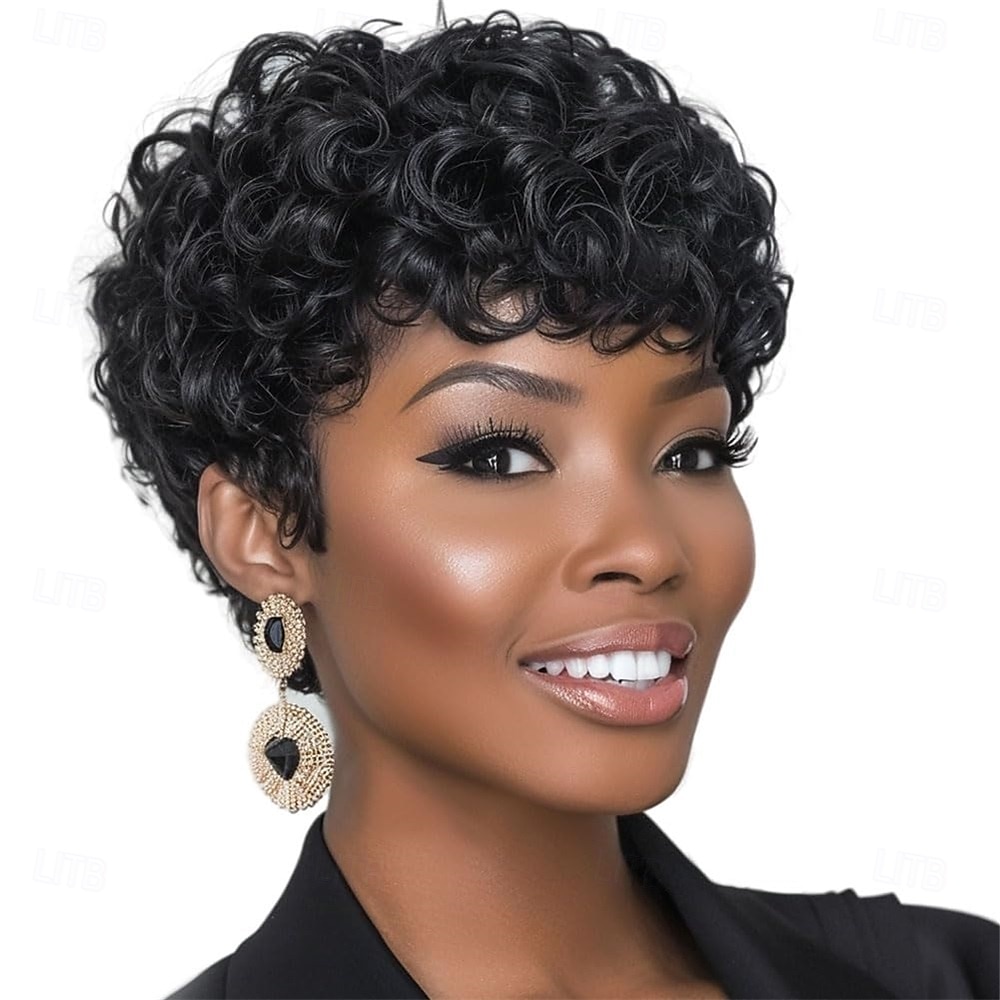 Perucă scurtă cu tunsoare pixie pentru femei de culoare, peruci afro scurte și crețe, peruci naturale negre pentru femei de culoare, perucă sintetică scurtă și creță 2026 - $24.99 –P1