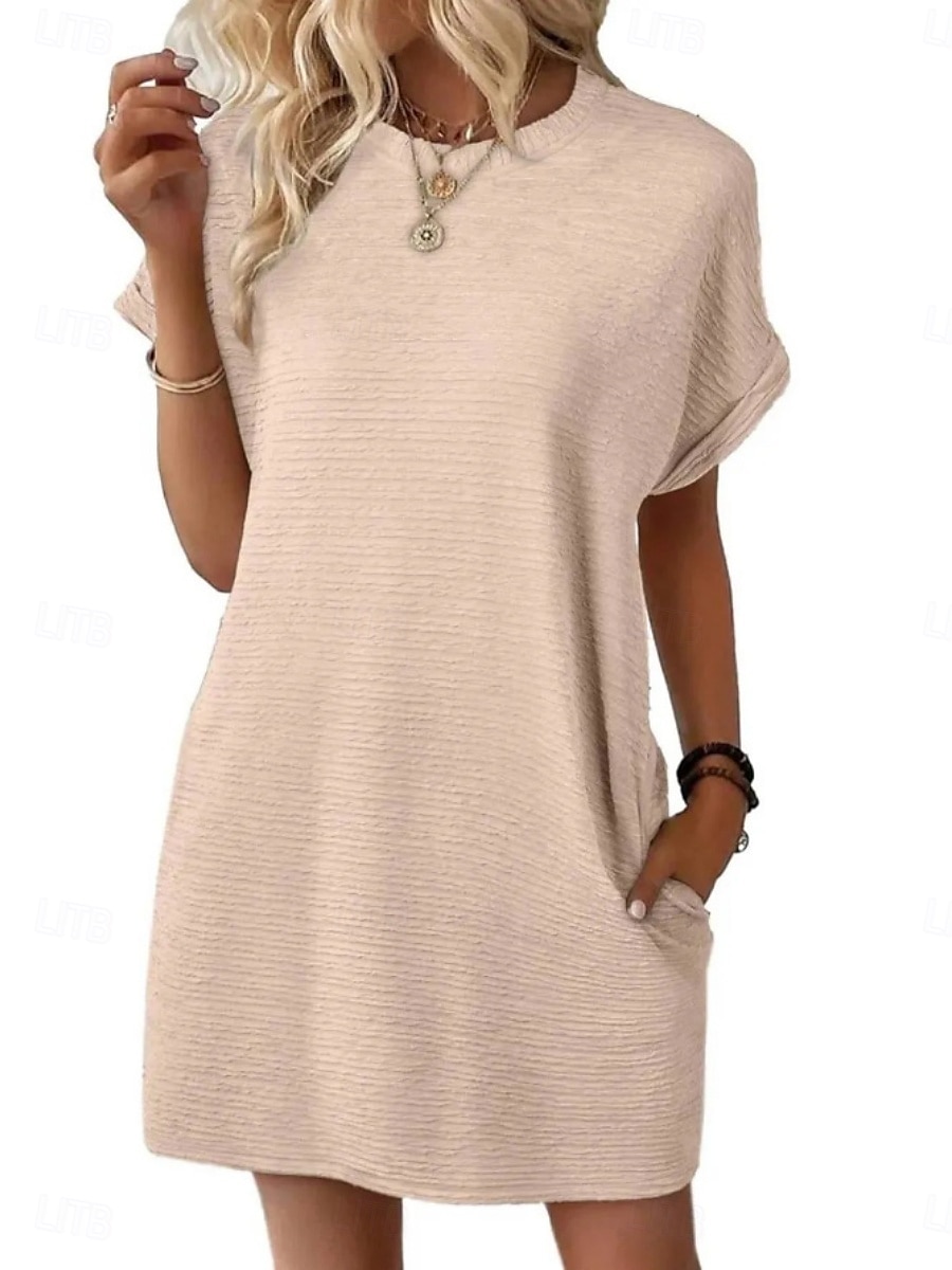 Femmes Mini Robe Robe d'été Occasionnel Quotidien Coupe régulière Uni Manche Courte Col ras du cou Noir Vert Claire Rose Claire Bleu Ciel Été de 2025 ? $19.99 –P4