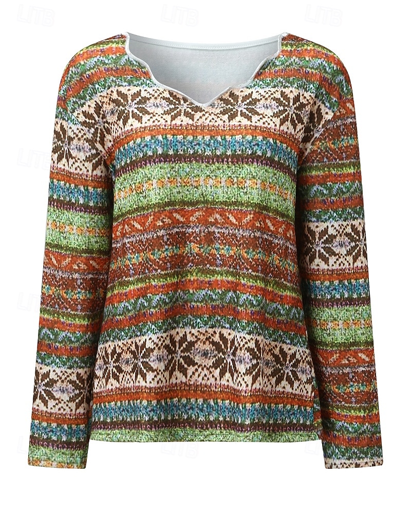 Dames Blouse Bloem Modern Boho Lange mouw V-hals Normale tops Feestdagen Uitgaan Afdrukken blauw Paars Oranje Zomer 2025 - $18.49 –P5