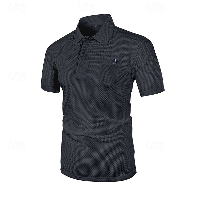 Herren Golfshirt Golf Poloshirts Arbeit Lässig Revers Kurzarm Basic Modern Einfach Knöpfe Jacquard Sommer Normale Passform Schwarz Weiß Marineblau Blau Meerblau Dunkelgray Golfshirt 2025 - $18.99 –P7
