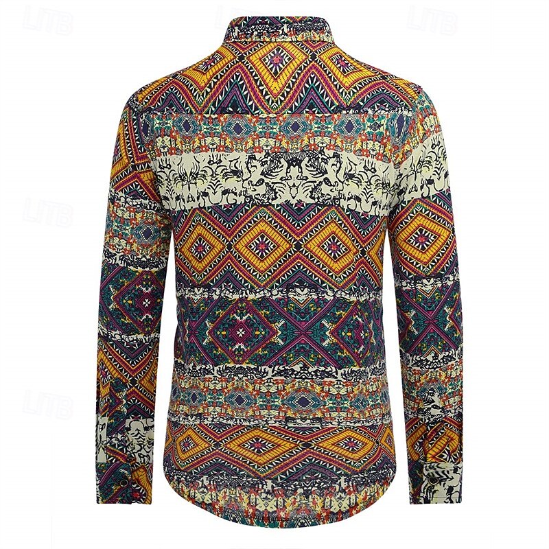 Retro / vintage Boho 1970 Koszula Hipisowskie Niejednolita całość Psychodeliczny Strój na bal maskowy Męskie Halloween Karnawał taniec uliczny Impreza w stylu retro Festiwal Dla dorosłych Koszula 2026 - $27.99 –P8