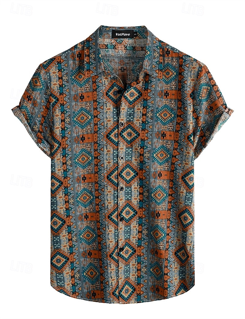 Retró Boho 1970-es évek Ing Hawaii ingek Hippi Azték Törzsi Férfi Mindszentek napja Farsang zenei fesztivál Tengerparti nyaralás Retro témájú buli Felnőttek Ing 2025 - $25.99 –P8