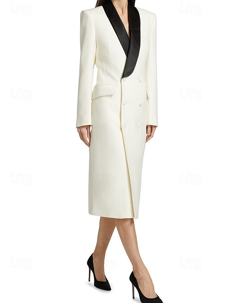 Robe Veste Col Châle À Double Boutonnage Robe Tuxedo A-Line Robe Mère de la Mariée Élégante Simple Minimaliste Décolleté en V Longueur Sol Satin Crépon Manches Longues avec Boutons 2025 de 2025 ? $159.99 –P4