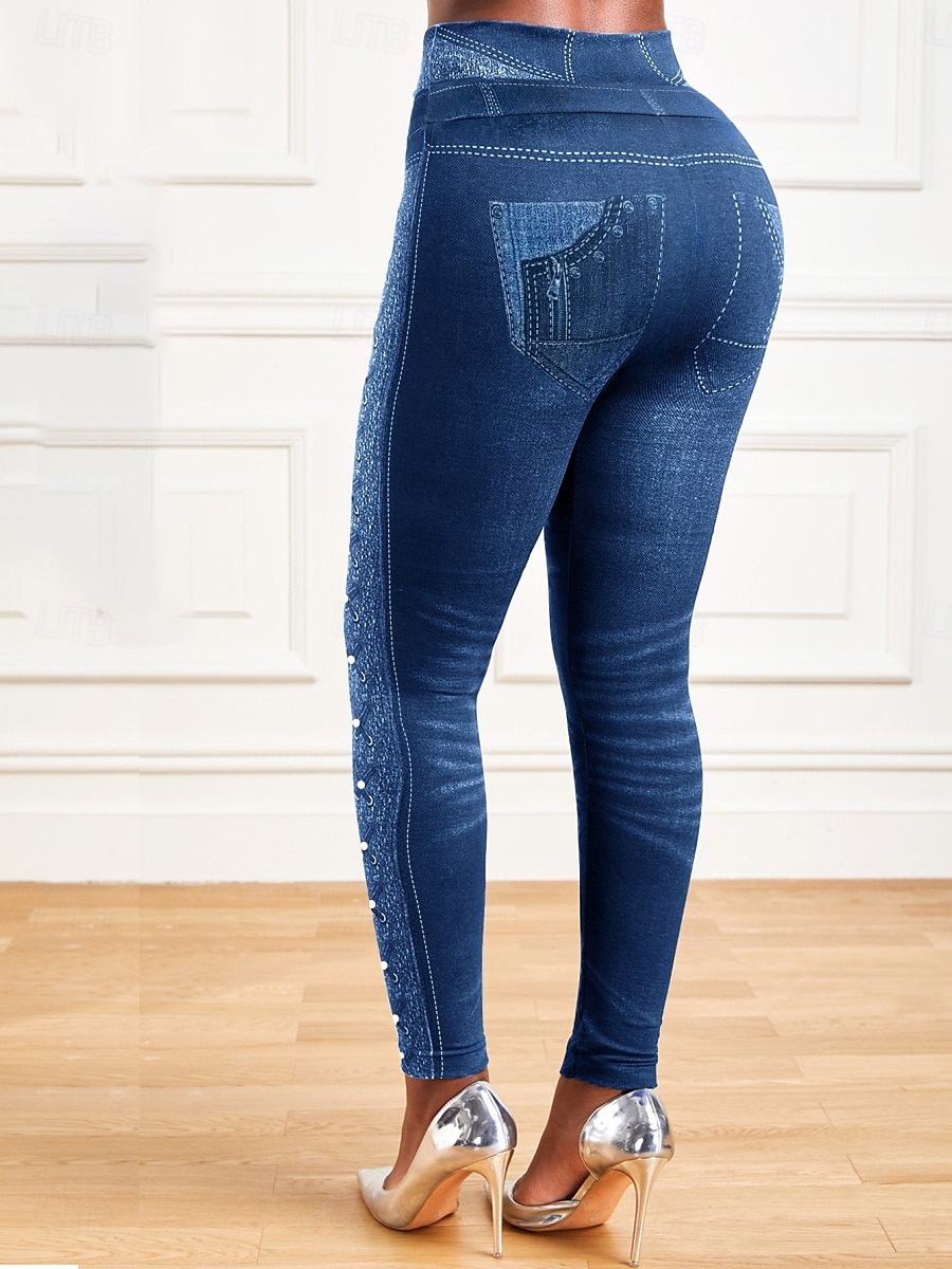 Dameleggings Bukser 3D-trykk Chinos Ferie Gateklær Fritid Full lengde Høy midje Grafisk trykk Komfortabel Myk Behagelig Elastisk Utendørs Gate Blå Grå Sommer Slim fit 2025 - $14.99 –P4