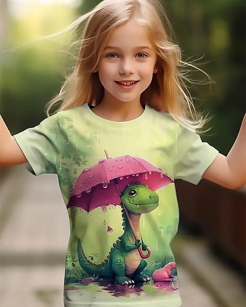 Girls' 3D Dinosaur T shirt Tee Short Sleeve Summer Spring Fashion Basic Kids 4-12 Years Crew Neck Outdoor Casual Daily Regular Fit 2026 - $11.99 –P1