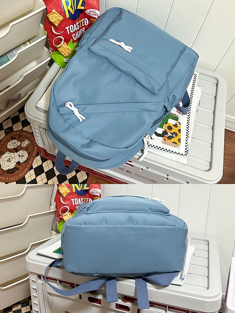 Sac à dos d'école unisexe en nylon de couleur unie avec design multi-poches - sac à dos léger et minimaliste pour adolescents et étudiants de 2025 ? $29.99 –P7