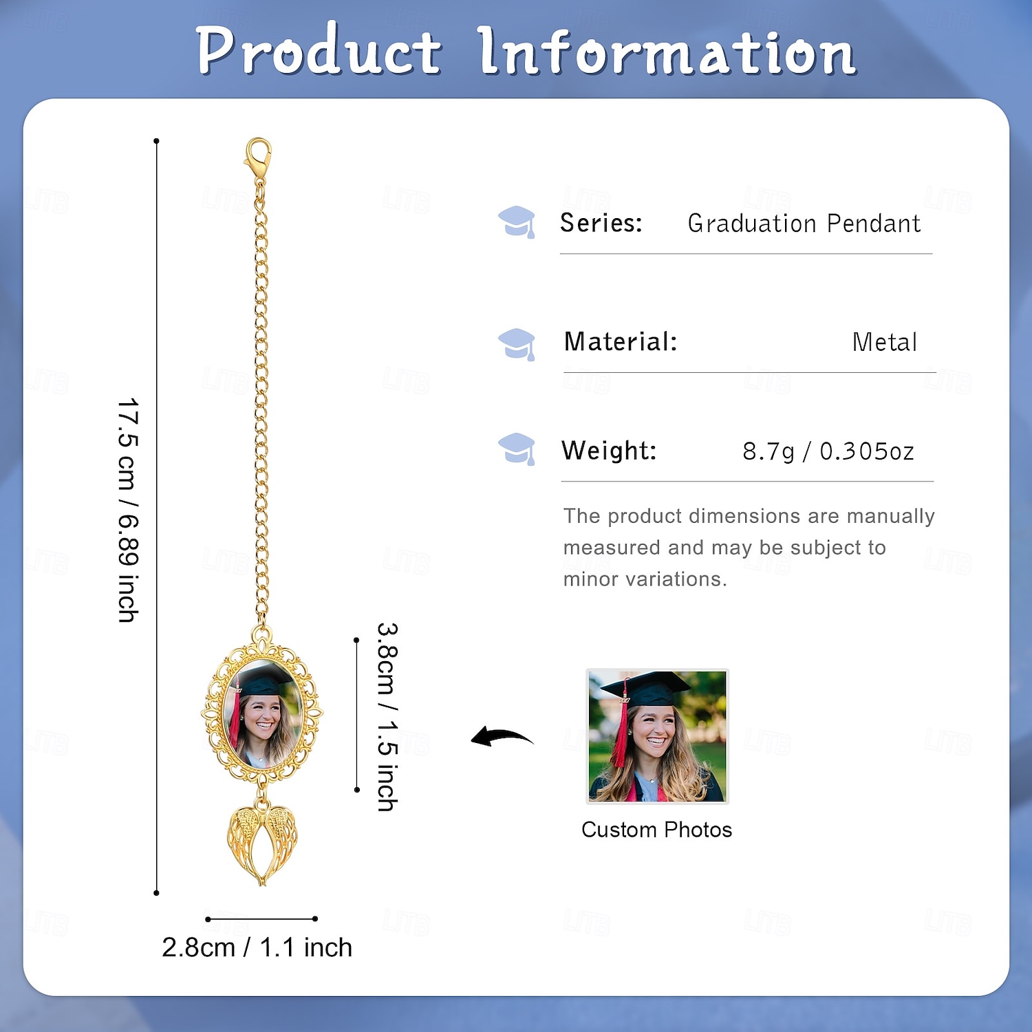 Pingente de borla de formatura personalizado com foto e asa de anjo, presente de formatura personalizado, pingente de boné de formatura dourado com foto personalizada, lembrança escolar estética para de 2025 por $9.99 –P5