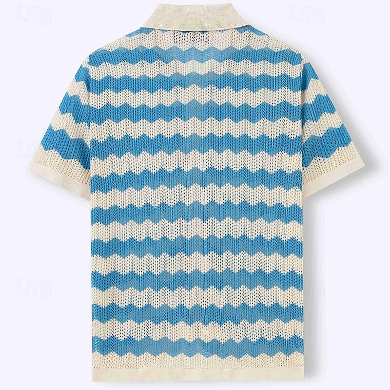 Férfi Button Up Polos Golfing Hétköznapi Sport Hajtóka Rövid ujjú Divat Alap Vonalak / hullámok Gombok Nyár Sárga Kék Barna Button Up Polos 2025 - €26.36 –P4