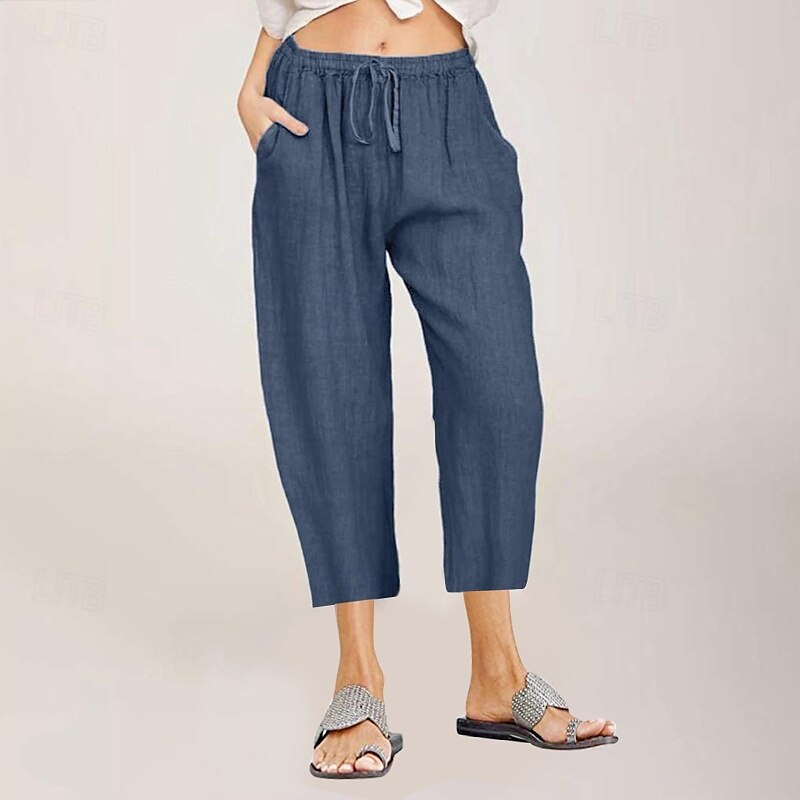 Per donna Pantaloni in cotone e lino Pantaloni capri Pantaloni Eleganti Streetwear Casual Lunghezza al polpaccio Naturale Semplice Tasca Design con Coulisse Elastica Comodo All'aperto All'aperto del 2025 a $24.99 –P11