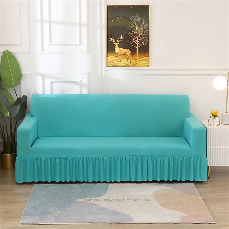 sofatrekk med skjørt ensfarget skjørtstil sofatrekk enkelhet til stue sofatrekk sesongstiler elastisk sofatrekk sofahåndkle stolbeskytter 1 stk 2025 - $27.99 –P13