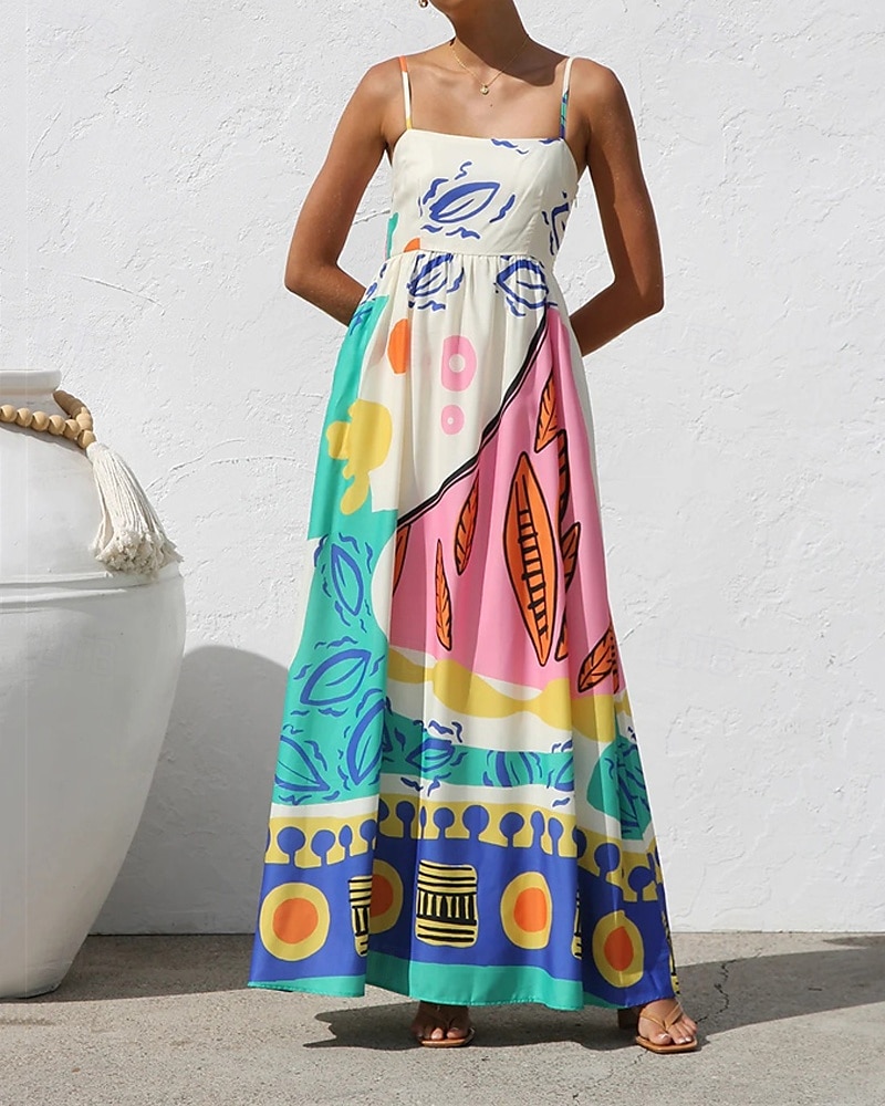 Pentru femei Rochie Lunga Rochie Maxi Rochii de in bumbac Rochie casual Rochie Slip Modă În aer liber Petrecere Concediu Fit regulat Bloc Culoare Fără manșon Bretele Spagheti Albastru piscină Vară 2025 - $38.99 –P3